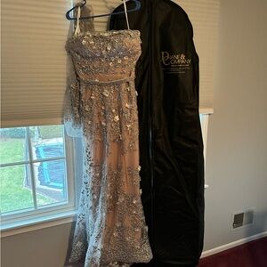 Montage by Mon Cheri - Silver and Nude Floral Gown